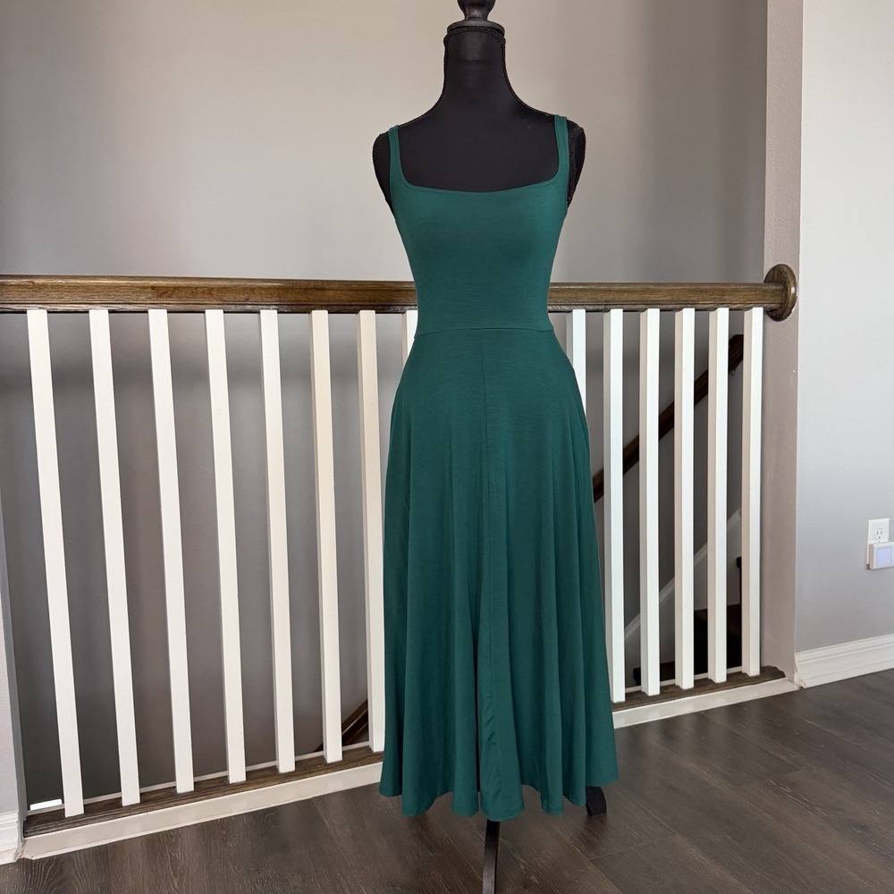 Reformation Jeans Rou Knit Scoop Neck Pockets Emerald Green Flare Dress XS